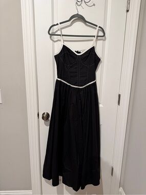 Moon River Black Midi Dress with White Contrast Trim